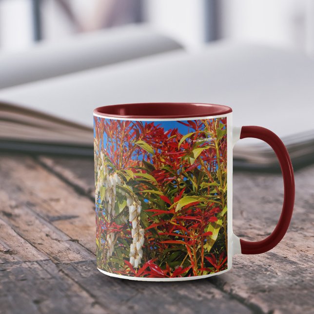 Caneca Andromeda Bonfire (Japanese Andromedia Bonfire Shrub 11 oz Coffee Mug Cover Photo.)