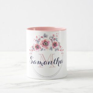 Caneca Anêmonas brancas e cor-de-rosa, coroa de flores.
