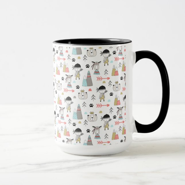 Caneca Animais bonitos da floresta & teste padrão indiano (Direita)