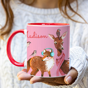 Caneca Animais da Floresta Nome Personalizado Natal