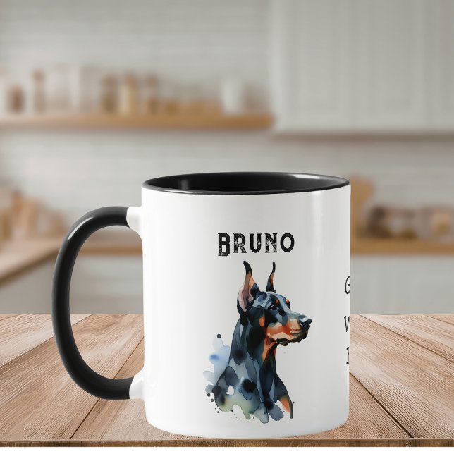Caneca Animais de Estimação Aquarela Simples Doberman Pre (Personalize this Design)