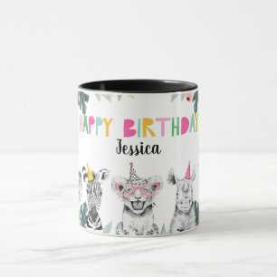 Caneca Animais de festa Safari Aniversário Rapariga Rosa