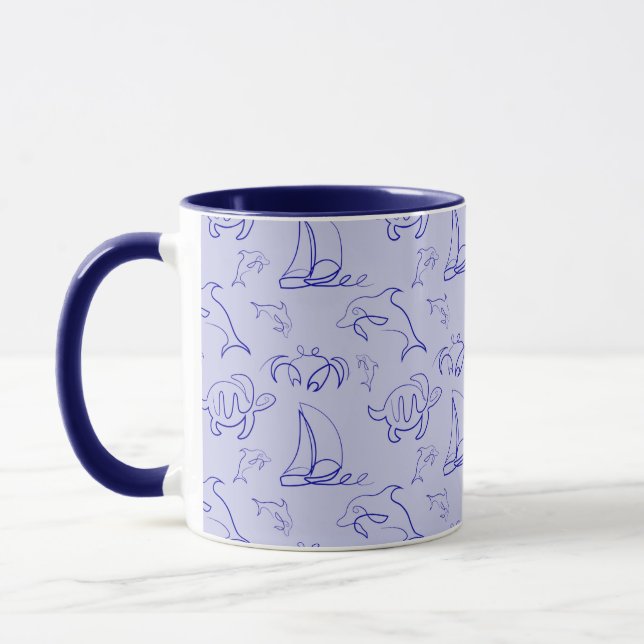 Caneca Animais do mar e padrão de desenho de uma linha pa (Esquerda)