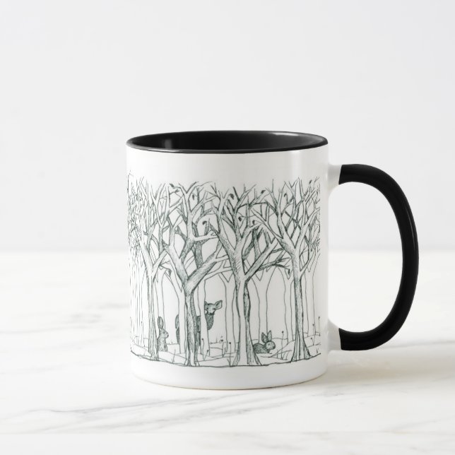 Caneca Animais Florestais Mortos Coelhos de Inverno Arte  (Direita)