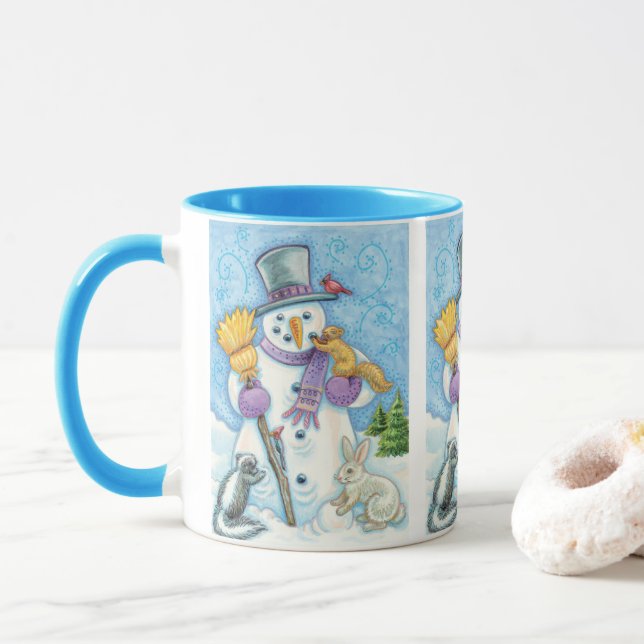 Caneca Animais Fofos Construindo um Boneco de Neve para o (Com Donut)