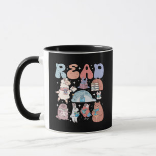 Caneca Animais Leitura Kawaii Fofa Pastel Retro LEIA