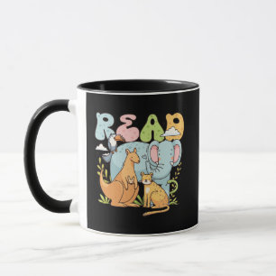 Caneca Animais Leitura Kawaii Fofa Pastel Retro LEIA