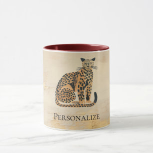Caneca Animais Leopardo Dourados com Creme