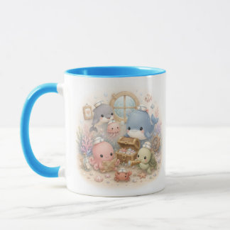 Caneca Animais Marinhos Kawaii Fofos Debaixo do Mar Duas