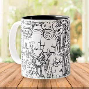 Caneca Animais Selvagens Divertem Arte Branca e Negra Mod
