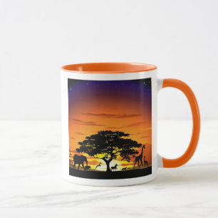 Caneca Animais Selvagens no Sunset da savana africana