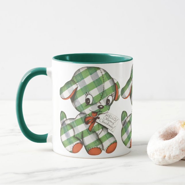 Caneca Animal de pelúcia de cachorro em xadrez natalino v (Com Donut)