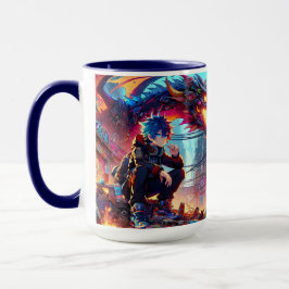 Caneca Anime Boy e Dragão em um mundo distópico