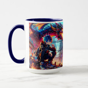 Caneca Anime Boy e Dragão em um mundo distópico