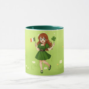 Caneca Anime fofa ruiva dia de São Patrício