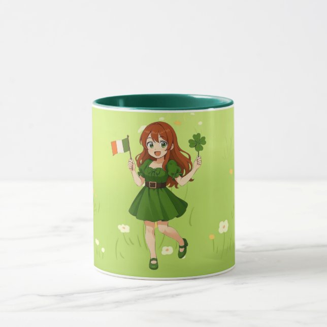 Caneca Anime fofa ruiva dia de São Patrício (Centro)