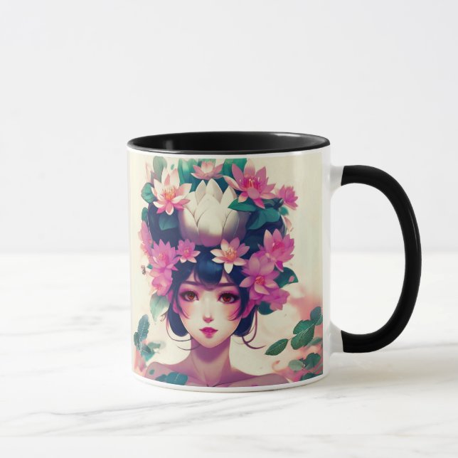 Caneca Anime Girl Crowned with Lotus Blossoms (Direita)