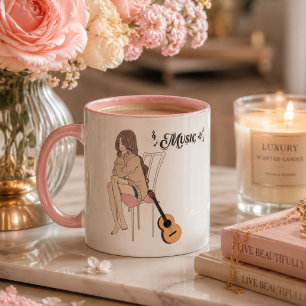 Caneca Anime Girl Sitting with gwt & Music Notes - Também