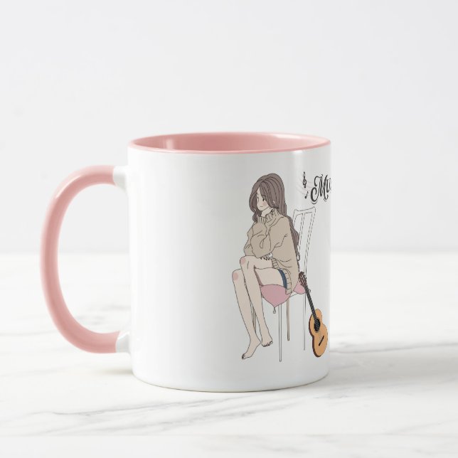 Caneca Anime Girl Sitting with gwt & Music Notes - Também (Esquerda)