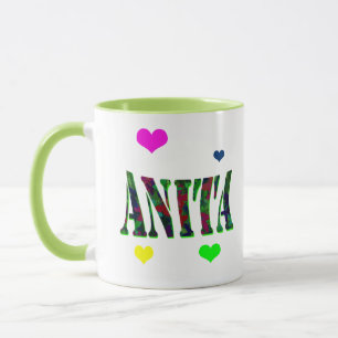 Caneca Anita, logotipo conhecido com corações do amor,