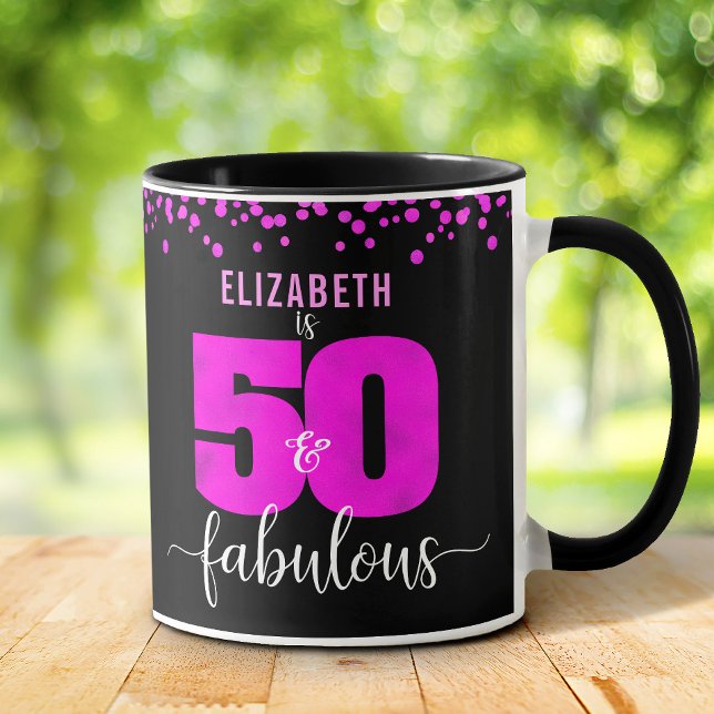 Caneca Aniversário 50º fabuloso ponto de folha rosa quent (Criador carregado)