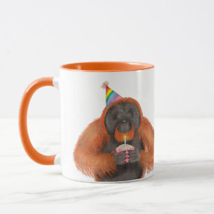 Caneca Aniversário bonito de orangotango personalizado