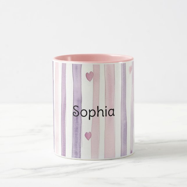 Caneca Aniversário Corações Roxo Rosa Listras (Centro)