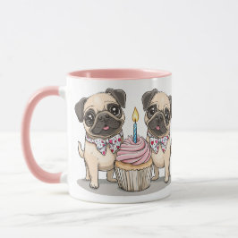 Caneca Aniversário Cupcake de Cães Pug