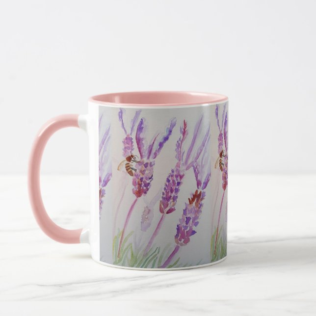 Caneca Aniversário da Flor de lavanda e da Abelha (Esquerda)