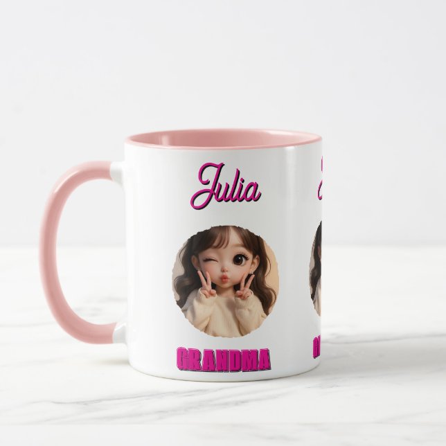 Caneca Aniversário da Vovó, Presente do Papai com Rosto d (Esquerda)