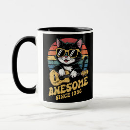 Caneca Aniversário de 1986 Retro Gato Amante Ukulele 40º 
