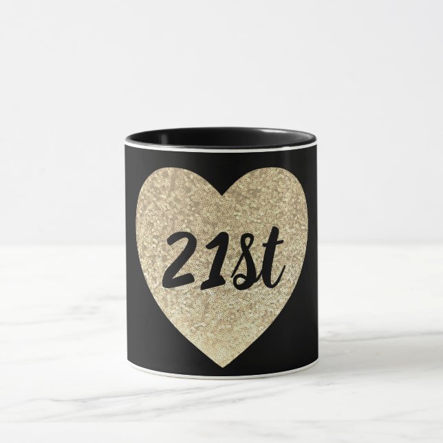 Caneca aniversário de 21 anos dourado sequino da caneta d (Centro)