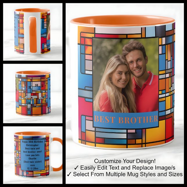 Caneca aniversário de 30 anos Brother Stainer Glass Photo (Criador carregado)