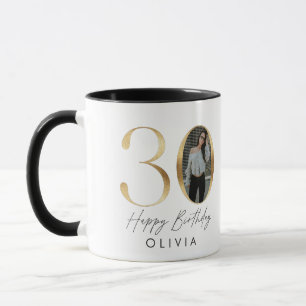 Caneca aniversário de 30 anos Modern Dourada foto elegan