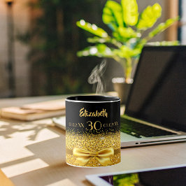 Caneca aniversário de 30 anos negro nome dourado elegante