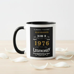 Caneca Aniversário de 50 anos 1976 Lenda Retro Preto Pers