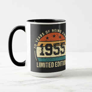 Caneca Aniversário de 70 anos Vintage 1955 Retro