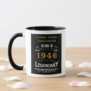 Caneca Aniversário de 80 anos 1946 Lenda Retro Preto Pers