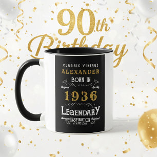 Caneca Aniversário de 90 anos personalizado Nascido em 19