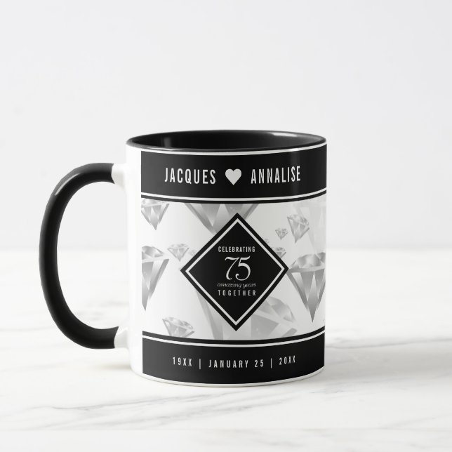 Caneca Aniversário de Casamento de Diamante Elegante 75 (Esquerda)