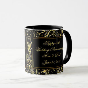 Caneca Aniversário de casamento Dourado preto do Flouris