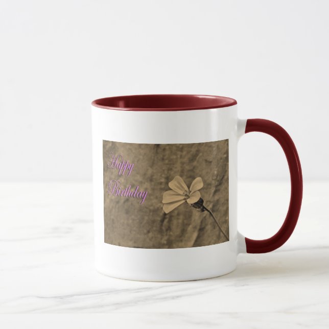 Caneca Aniversário Flor e Pedra na Sépia (Direita)