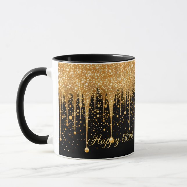 Caneca Aniversário Personalizado com Glitter Dourado e Pr (Esquerda)