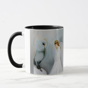 Caneca Anjo-da-guarda do cuidado e coruja branca
