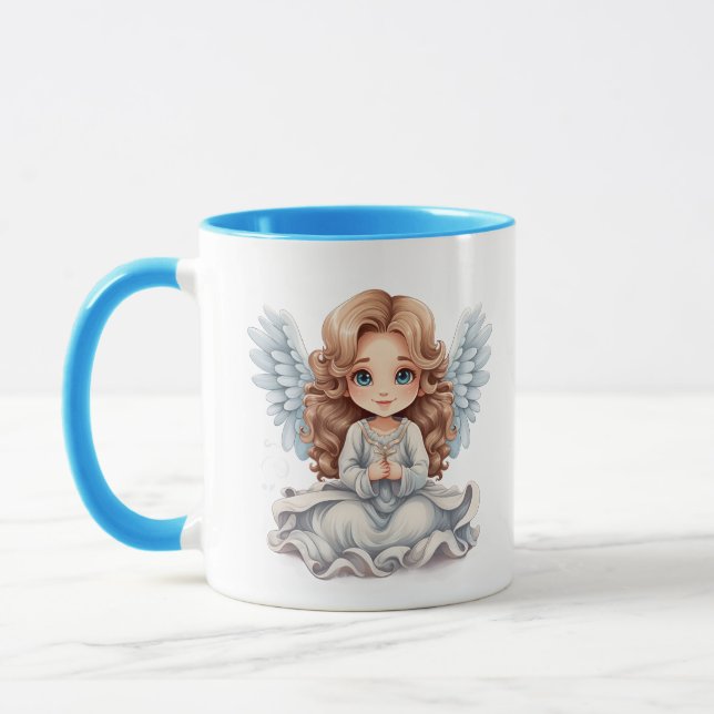 Caneca Anjo de adição de monograma bonito (Esquerda)