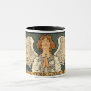Caneca Anjo Religioso Vintage rezando com estrelas Dourad