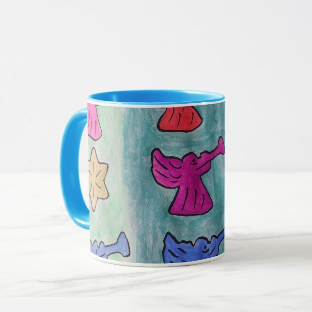 Caneca Anjos de Natal com trompetes (Frente Esquerda)