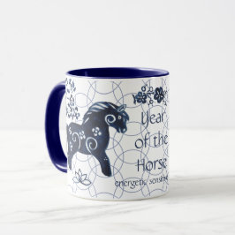 Caneca Ano Novo Chinês do Zodíaco Azul Cavalo