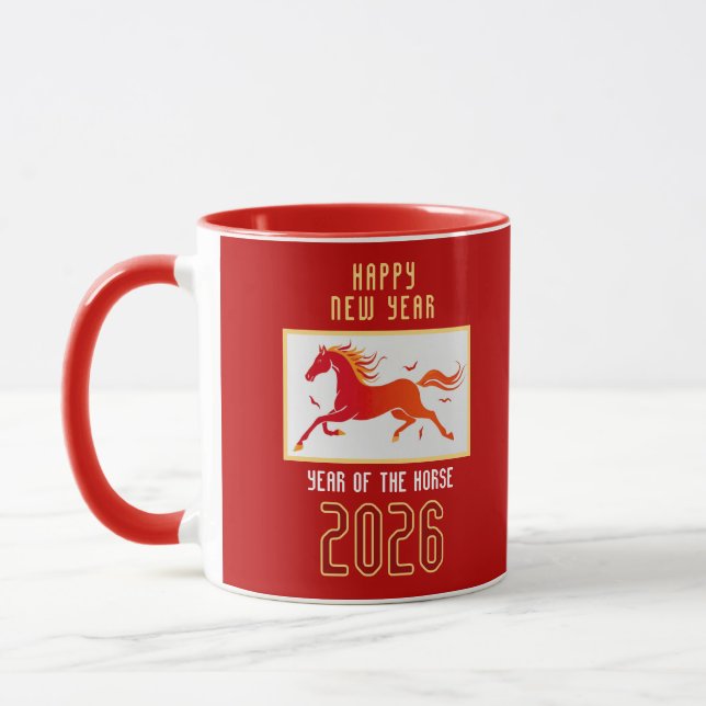 Caneca Ano Novo do Cavalo de Fogo Chinês Moderno 2026 (Esquerda)