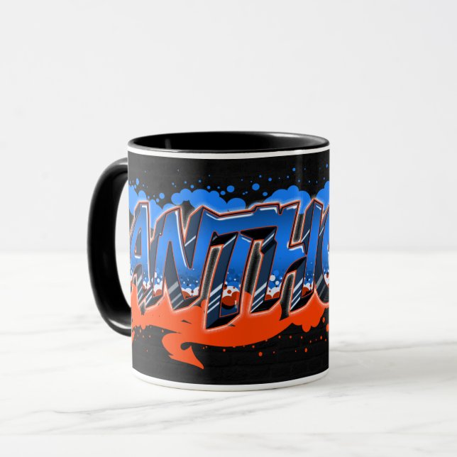 Caneca Anthony Vorname Name Graffiti blue orange Tasse (Frente Esquerda)
